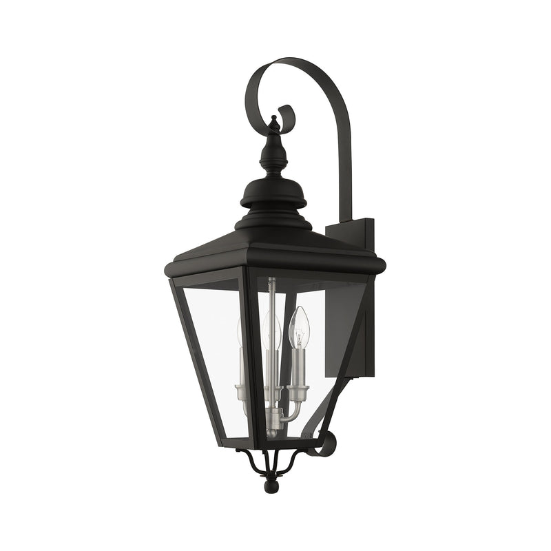 Adams 3-Light Large Outdoor Wall Lantern in Black with Brushed Nickel Finish Cluster
