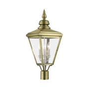 Adams 3-Light Large Outdoor Post Light in Antique Brass with Brushed Nickel Finish Cluster