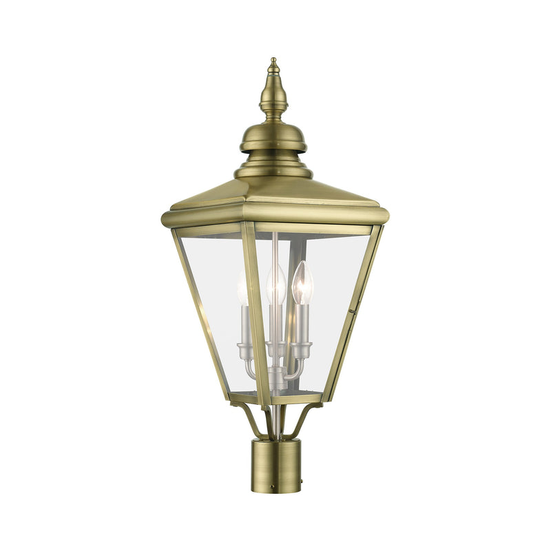 Adams 3-Light Large Outdoor Post Light in Antique Brass with Brushed Nickel Finish Cluster
