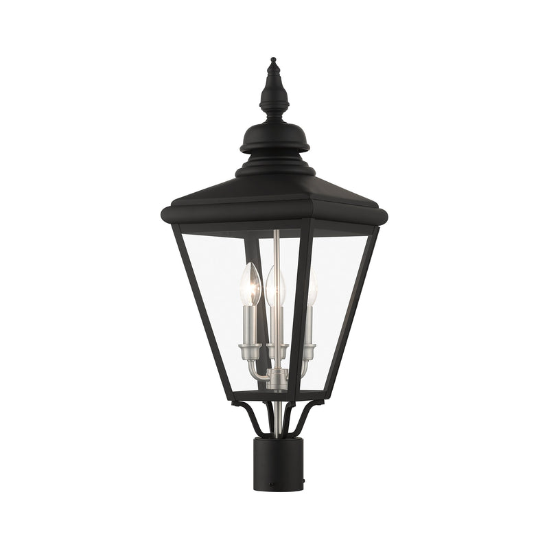 Adams 3-Light Large Outdoor Post Light in Black with Brushed Nickel Finish Cluster