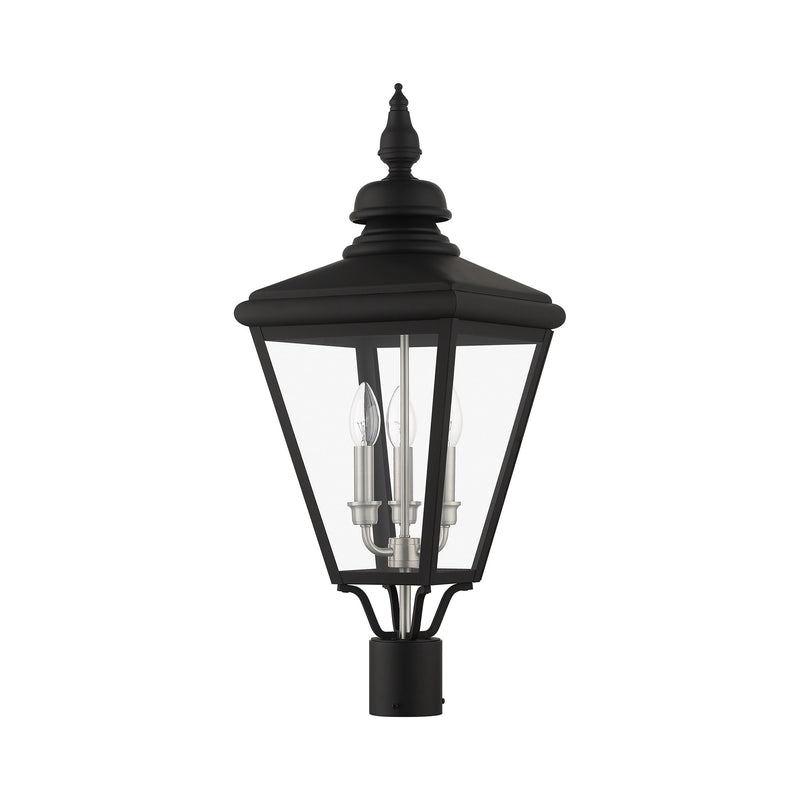 Adams 3-Light Large Outdoor Post Light in Black with Brushed Nickel Finish Cluster