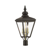 Adams 3-Light Large Outdoor Post Light in Bronze with Antique Brass Finish Cluster