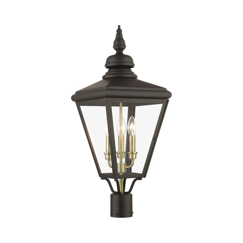 Adams 3-Light Large Outdoor Post Light in Bronze with Antique Brass Finish Cluster