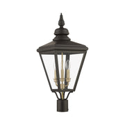 Adams 3-Light Large Outdoor Post Light in Bronze with Antique Brass Finish Cluster