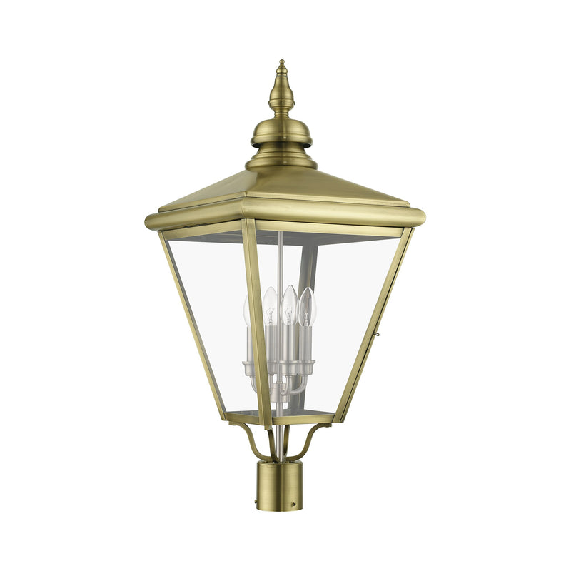 Adams 4-Light Extra Large Outdoor Post Light in Antique Brass with Brushed Nickel Finish Cluster
