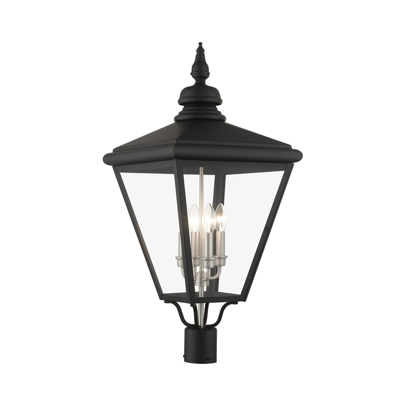 Adams 4-Light Extra Large Outdoor Post Light in Black with Brushed Nickel Finish Cluster