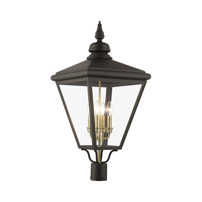 Adams 4-Light Extra Large Outdoor Post Light in Bronze with Antique Brass Finish Cluster