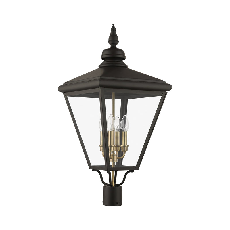 Adams 4-Light Extra Large Outdoor Post Light in Bronze with Antique Brass Finish Cluster