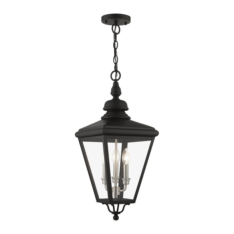 Adams 3-Light Large Outdoor Hanging Lantern in Black with Brushed Nickel Finish Cluster