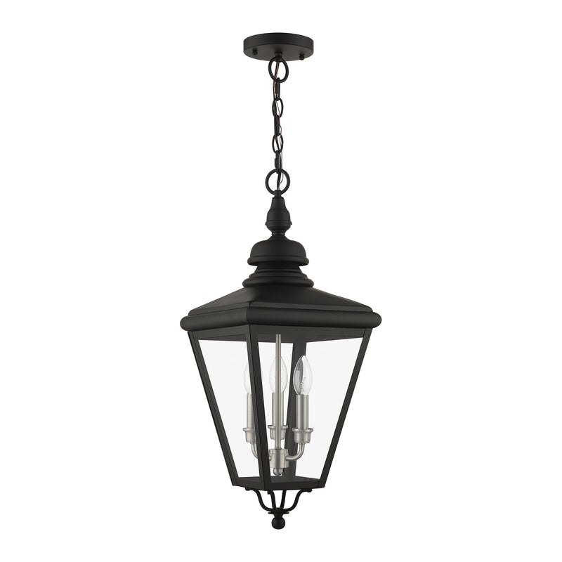 Adams 3-Light Large Outdoor Hanging Lantern in Black with Brushed Nickel Finish Cluster