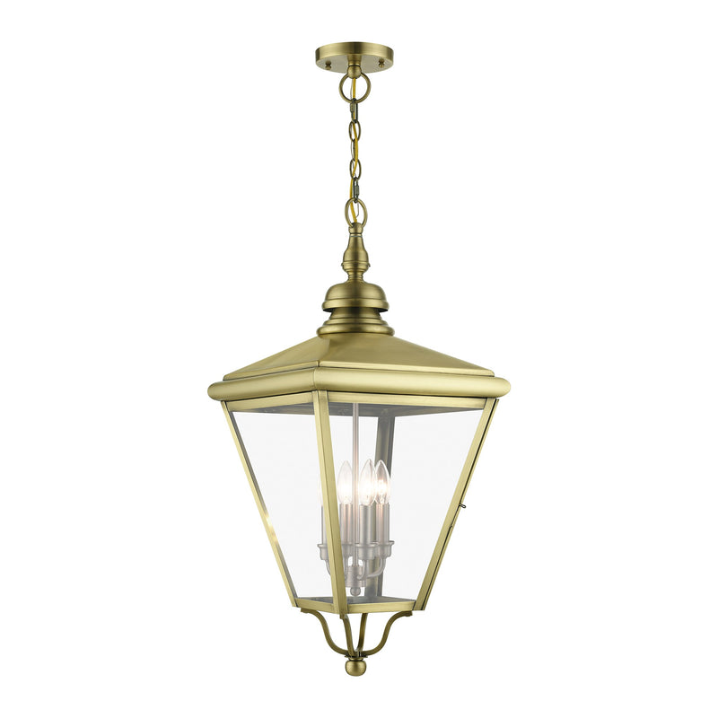 Adams 4-Light Extra Large Outdoor Hanging Lantern in Antique Brass with Brushed Nickel Finish Cluster