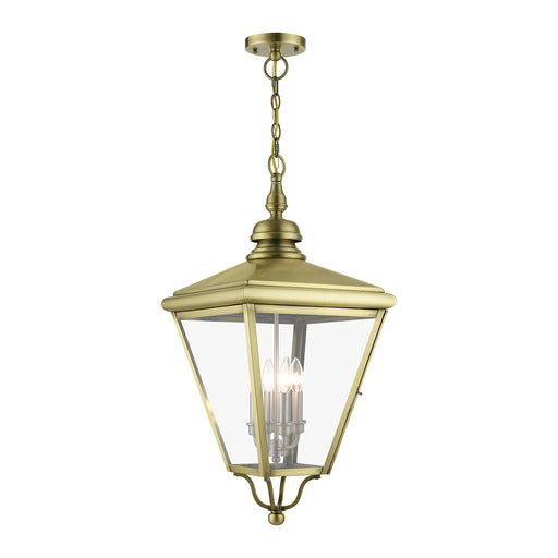 Adams 4-Light Extra Large Outdoor Hanging Lantern in Antique Brass with Brushed Nickel Finish Cluster