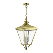Adams 4-Light Extra Large Outdoor Hanging Lantern in Antique Brass with Brushed Nickel Finish Cluster