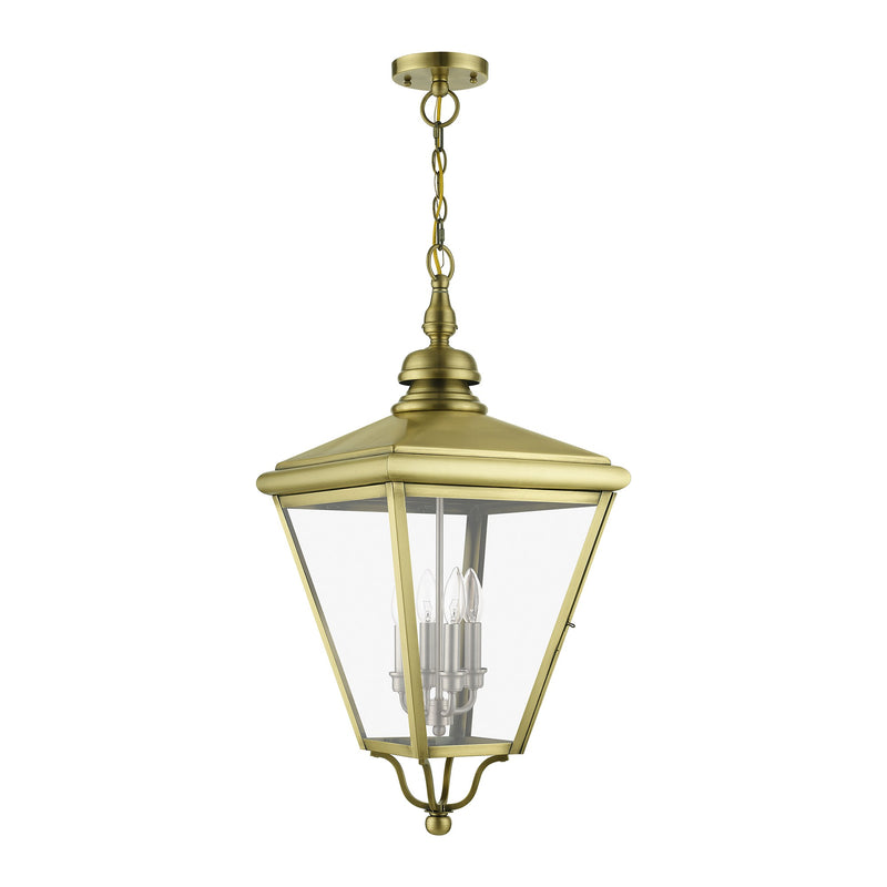 Adams 4-Light Extra Large Outdoor Hanging Lantern in Antique Brass with Brushed Nickel Finish Cluster