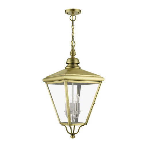 Adams 4-Light Extra Large Outdoor Hanging Lantern in Antique Brass with Brushed Nickel Finish Cluster