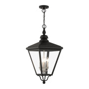 Adams 4-Light Extra Large Outdoor Hanging Lantern in Black with Brushed Nickel Finish Cluster