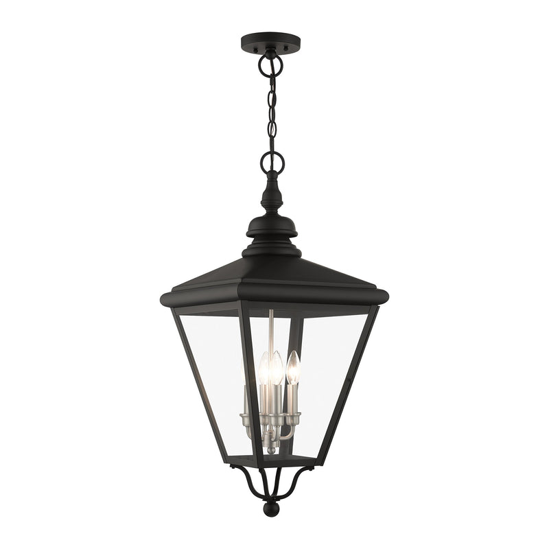 Adams 4-Light Extra Large Outdoor Hanging Lantern in Black with Brushed Nickel Finish Cluster