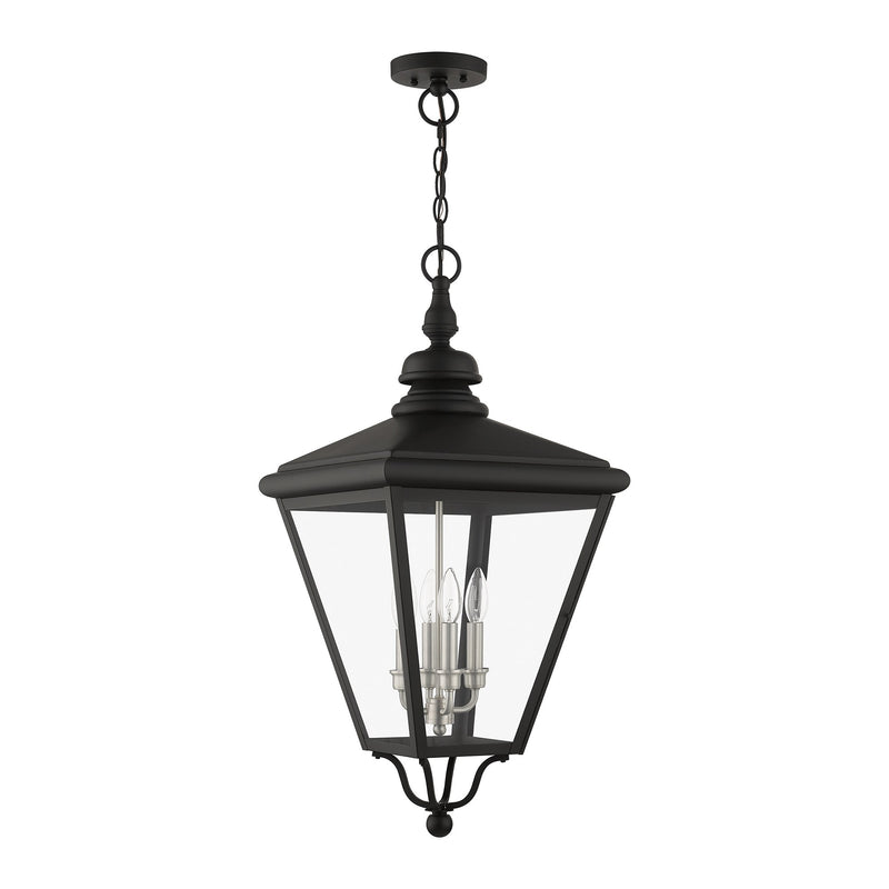 Adams 4-Light Extra Large Outdoor Hanging Lantern in Black with Brushed Nickel Finish Cluster