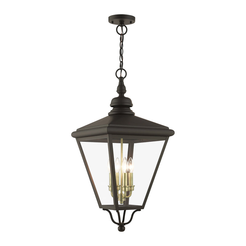 Adams 4-Light Extra Large Outdoor Hanging Lantern in Bronze with Antique Brass Finish Cluster