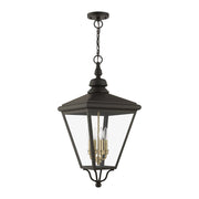 Adams 4-Light Extra Large Outdoor Hanging Lantern in Bronze with Antique Brass Finish Cluster