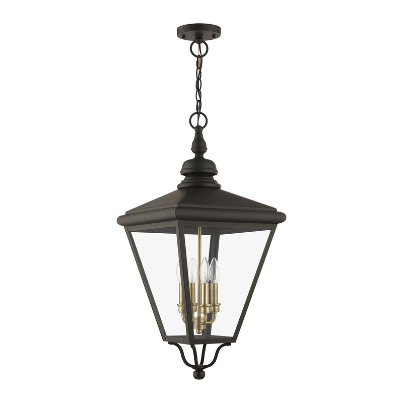 Adams 4-Light Extra Large Outdoor Hanging Lantern in Bronze with Antique Brass Finish Cluster