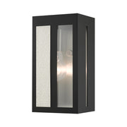 Lafayette Small Outdoor ADA Wall Lantern in Black with Hammered Brushed Nickel Panels