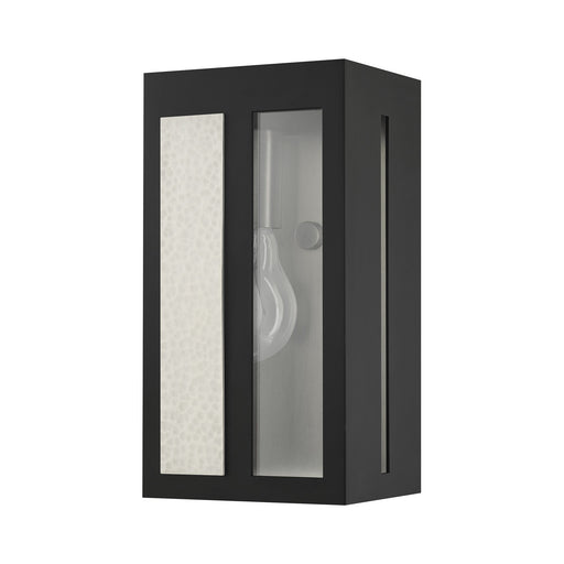 Lafayette Small Outdoor ADA Wall Lantern in Black with Hammered Brushed Nickel Panels