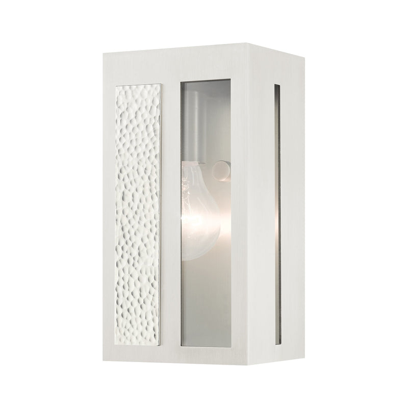 Lafayette Small Outdoor ADA Wall Lantern in Brushed Nickel with Hammered Polished Nickel Panels