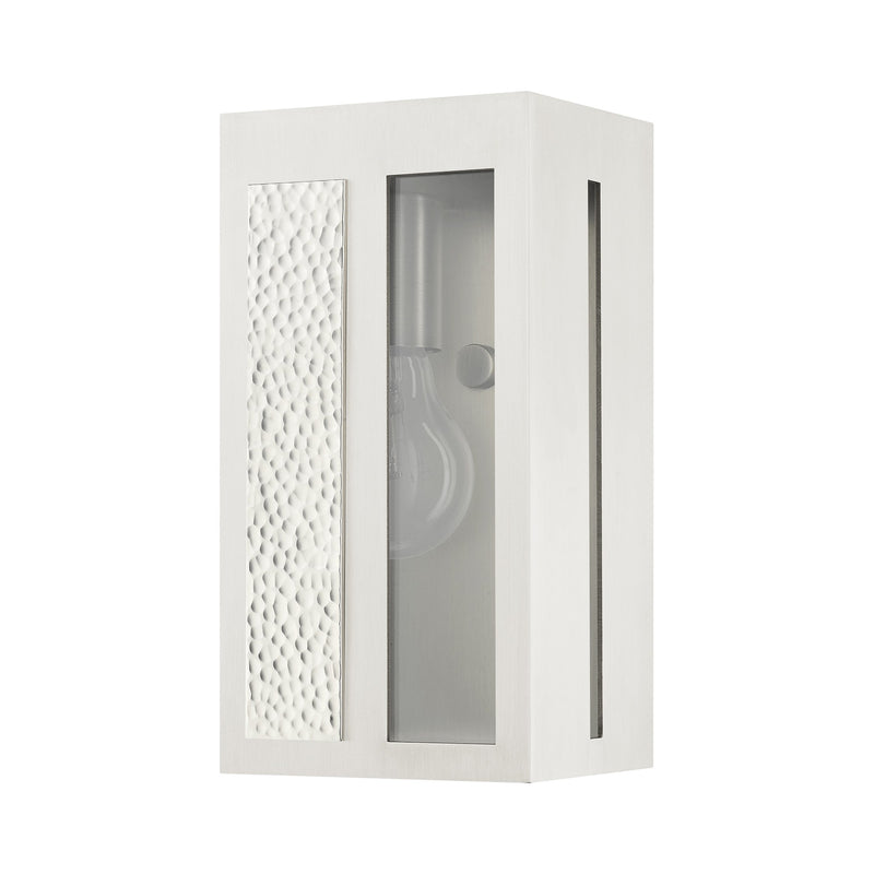 Lafayette Small Outdoor ADA Wall Lantern in Brushed Nickel with Hammered Polished Nickel Panels