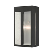 Lafayette Medium Outdoor ADA Wall Lantern in Black with Hammered Brushed Nickel Panels