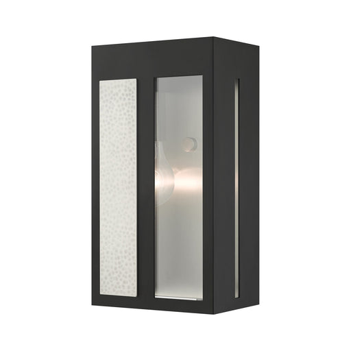 Lafayette Medium Outdoor ADA Wall Lantern in Black with Hammered Brushed Nickel Panels