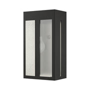 Lafayette Medium Outdoor ADA Wall Lantern in Black with Hammered Brushed Nickel Panels