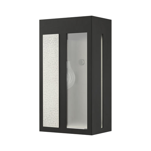 Lafayette Medium Outdoor ADA Wall Lantern in Black with Hammered Brushed Nickel Panels