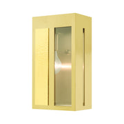 Lafayette Medium Outdoor ADA Wall Lantern in Satin Brass with Hammered Polished Brass Panels