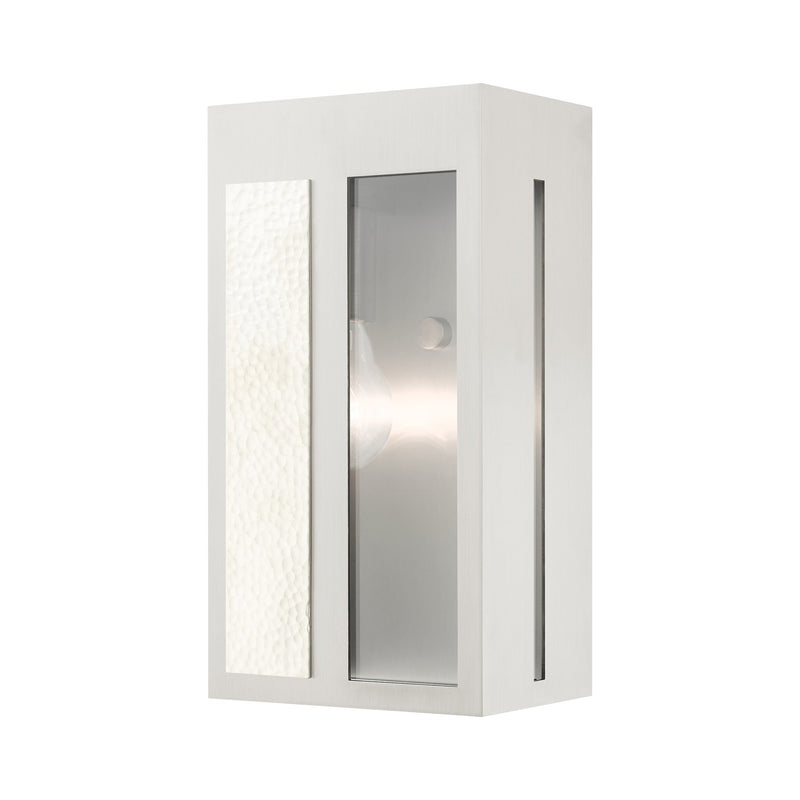 Lafayette Medium Outdoor ADA Wall Lantern in Brushed Nickel with Hammered Polished Nickel Panels