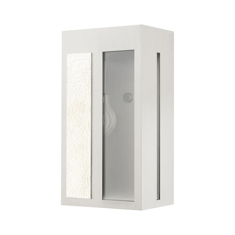 Lafayette Medium Outdoor ADA Wall Lantern in Brushed Nickel with Hammered Polished Nickel Panels
