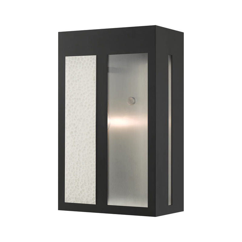 Lafayette Large Outdoor Wall Lantern in Black with Hammered Brushed Nickel Panels