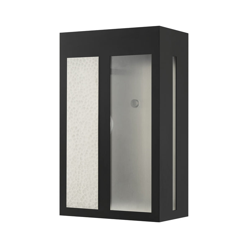 Lafayette Large Outdoor Wall Lantern in Black with Hammered Brushed Nickel Panels