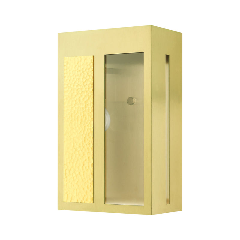 Lafayette Large Outdoor Wall Lantern in Satin Brass with Hammered Polished Brass Panels