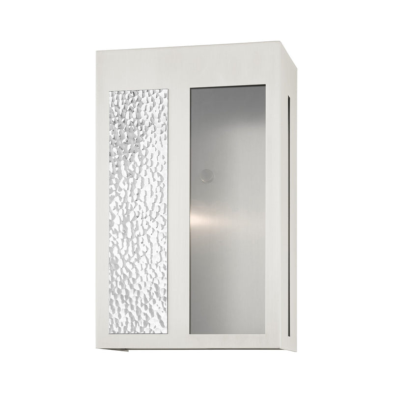 Lafayette Large Outdoor Wall Lantern in Brushed Nickel with Hammered Polished Nickel Panels