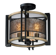 Boundry 3 Light Semi-Flush Mount in Black / Barn Wood / Antique Brass