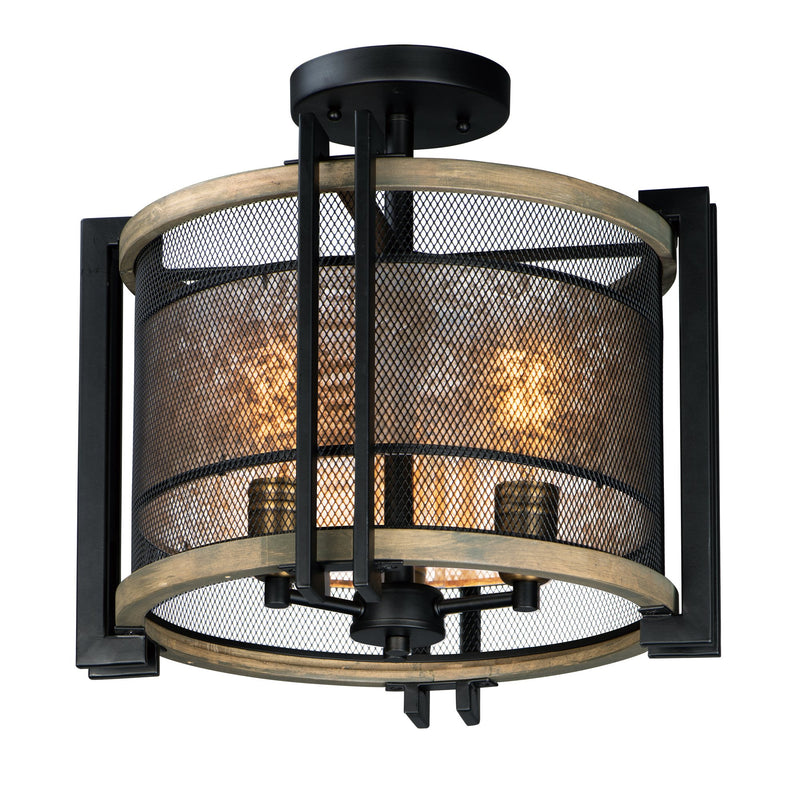 Boundry 3 Light Semi-Flush Mount in Black / Barn Wood / Antique Brass