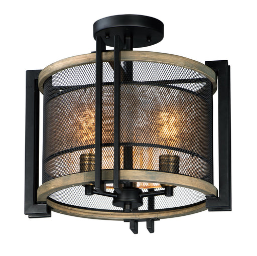 Boundry 3 Light Semi-Flush Mount in Black / Barn Wood / Antique Brass