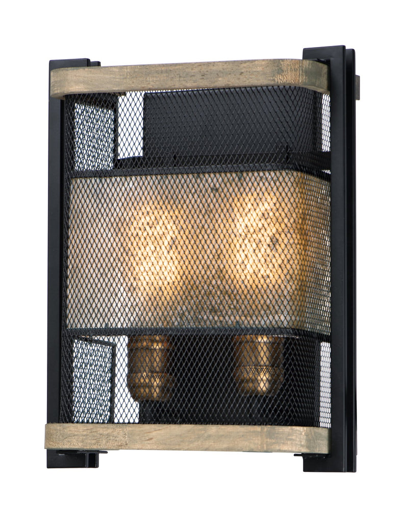 Boundry 2 Light Wall Sconce in Black / Barn Wood / Antique Brass