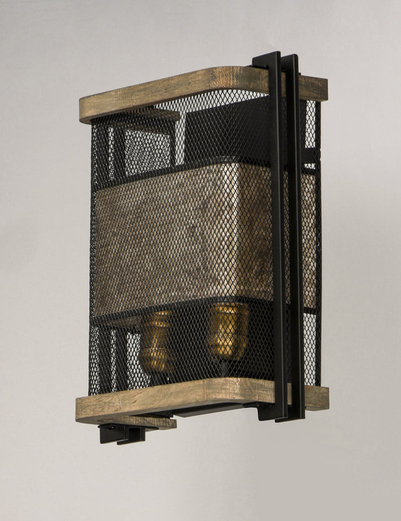 Boundry 2 Light Wall Sconce in Black / Barn Wood / Antique Brass