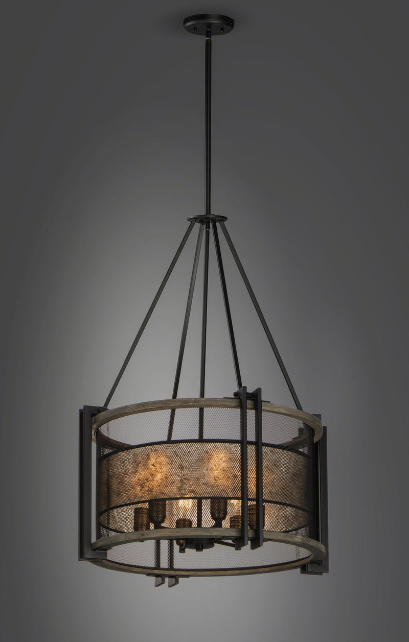 Boundry 6 Light Chandelier in Black / Barn Wood / Antique Brass