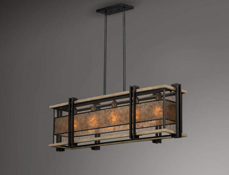 Boundry 5 Light Linear Chandelier in Black / Barn Wood / Antique Brass