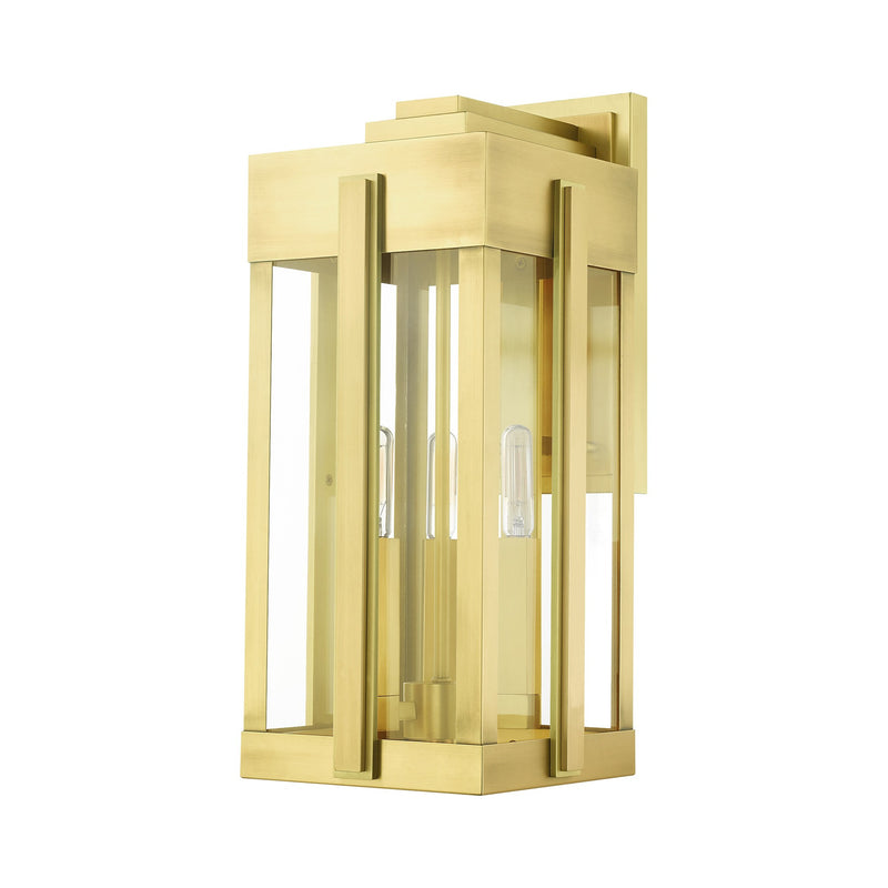 Lexington 3-Light Medium Outdoor Wall Lantern in Natural Brass