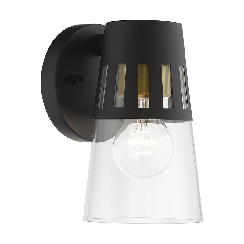 Covington Small Outdoor Wall Lantern in Black with Soft Gold Finish Accents