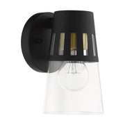 Covington Small Outdoor Wall Lantern in Black with Soft Gold Finish Accents